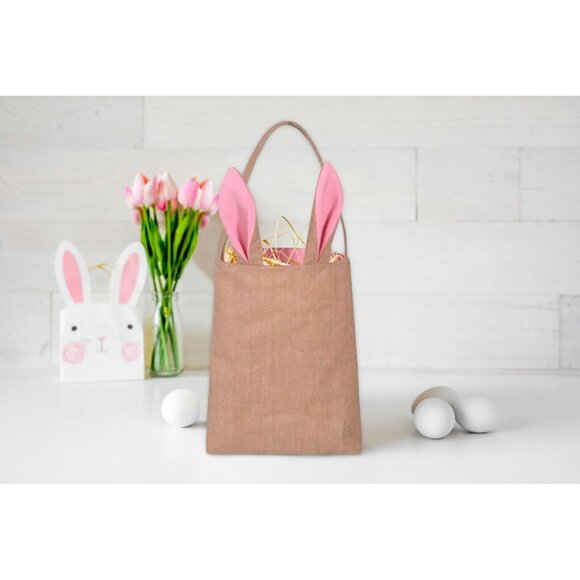 Easter Egg Hunt Basket Bag Bunny Rabbit Pink Ears Design Reusable Gift Bag NEW - Picture 3 of 6